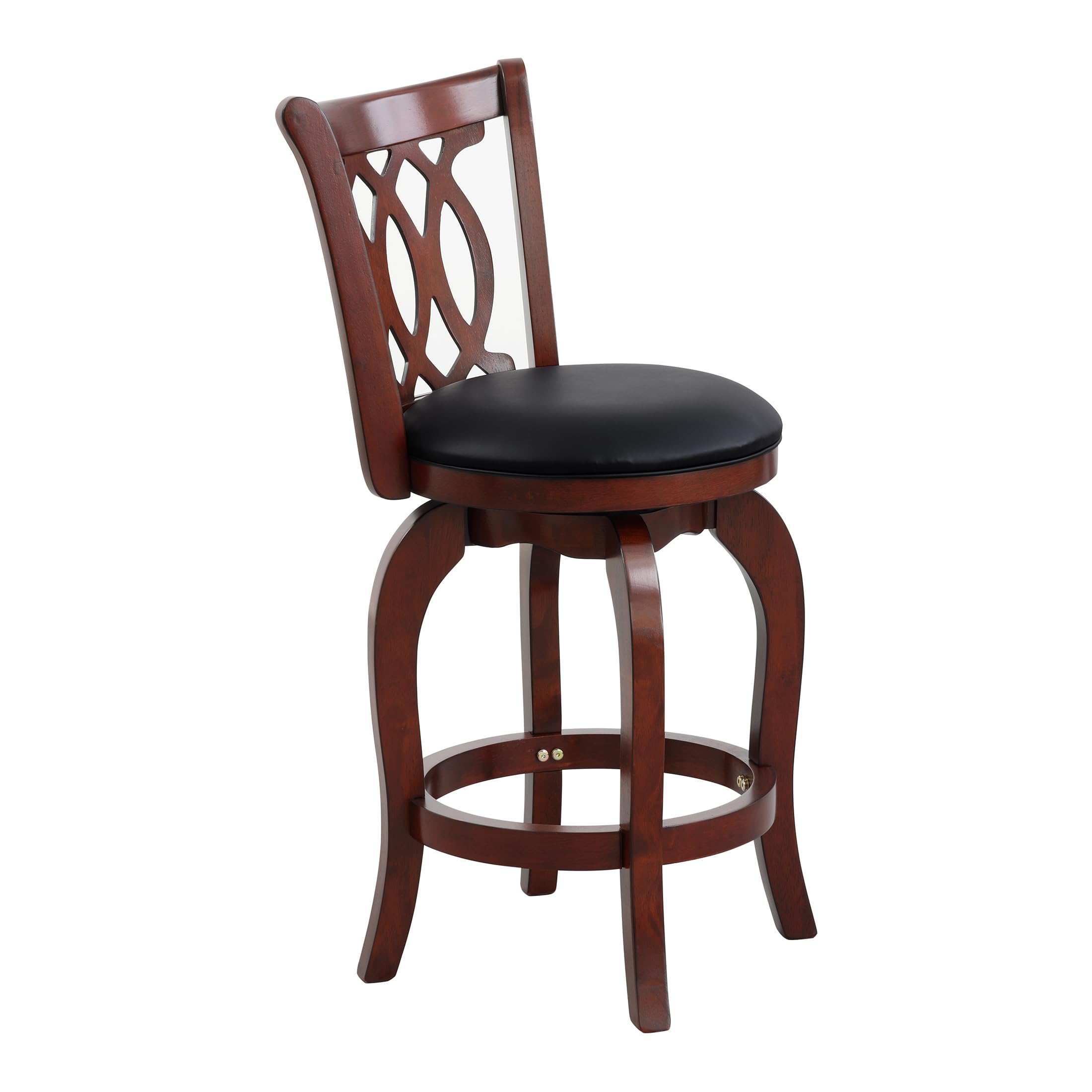 Homelegance Shapel Swivel Counter Height Barstool 24.5 Inch Seat Height - Cherry Wood Scroll Back Design for Kitchen Island, Breakfast Bar & Home Decor