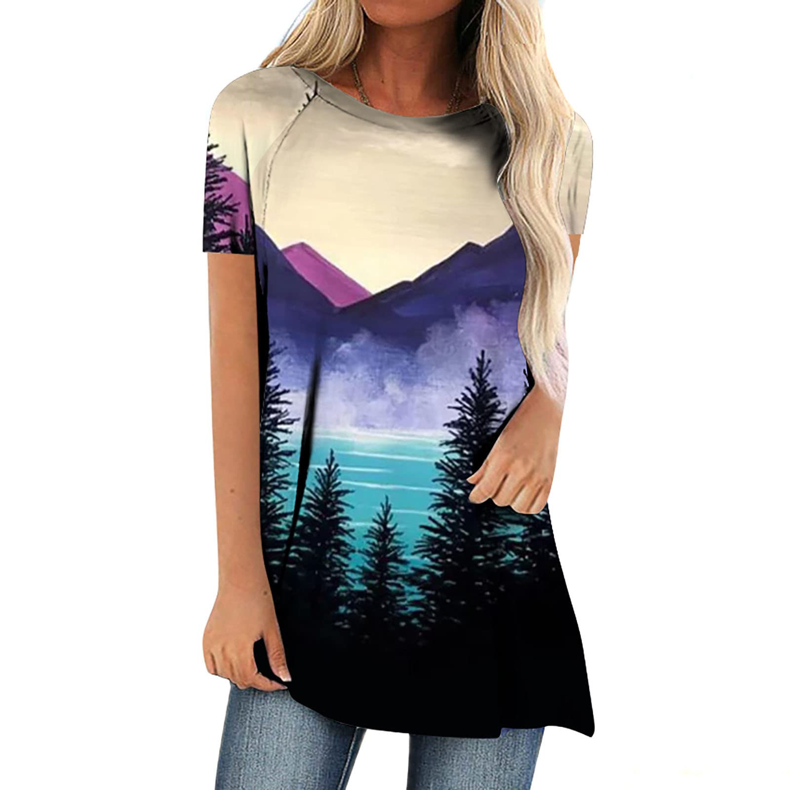 Women's Vintage Print Workout T-Shirts - Summer Crewneck Short Sleeve Casual Blouse Tops for Gym, Running & Everyday Wear