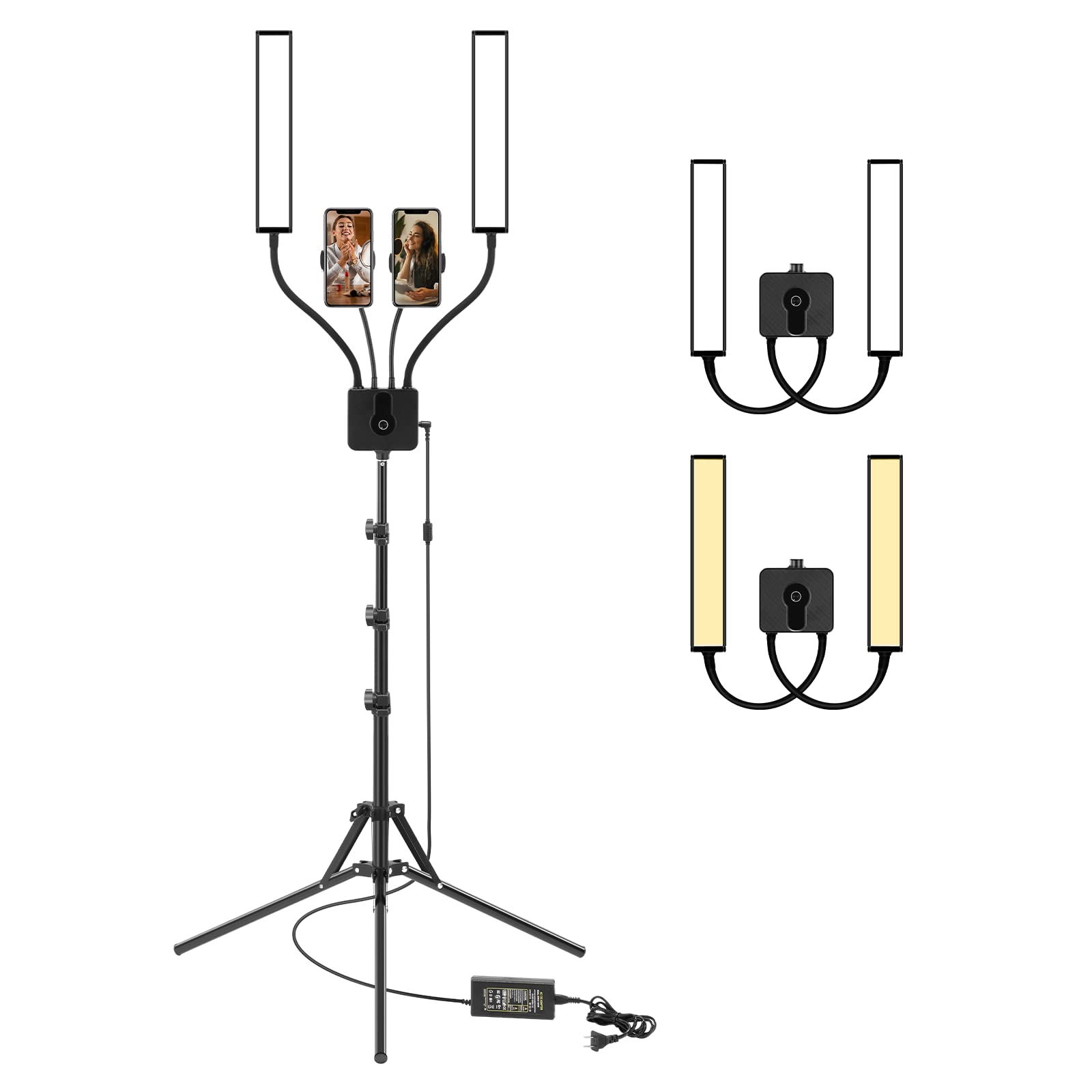 ULANZI 45W LED Video Light with Adjustable Tripod Stand - Dimmable 3200-5600K Photography Lighting Kit with Double Arms & 2 Phone Holders - Perfect for Makeup, Manicure, Tattoo, Live Streaming & YouTube Videos