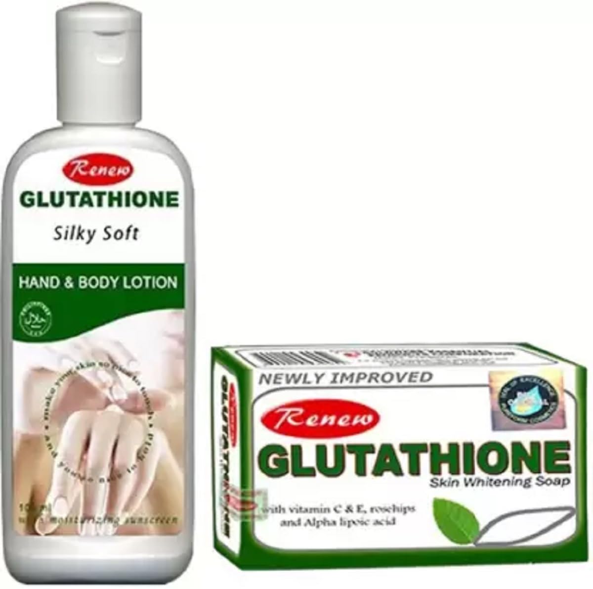 RENEW Glutathione Hand & Body Lotion with Skin Whitening Soap Set (2-Piece) for Brightening & Even Skin Tone | Daily Moisturizing & Skin Care Routine