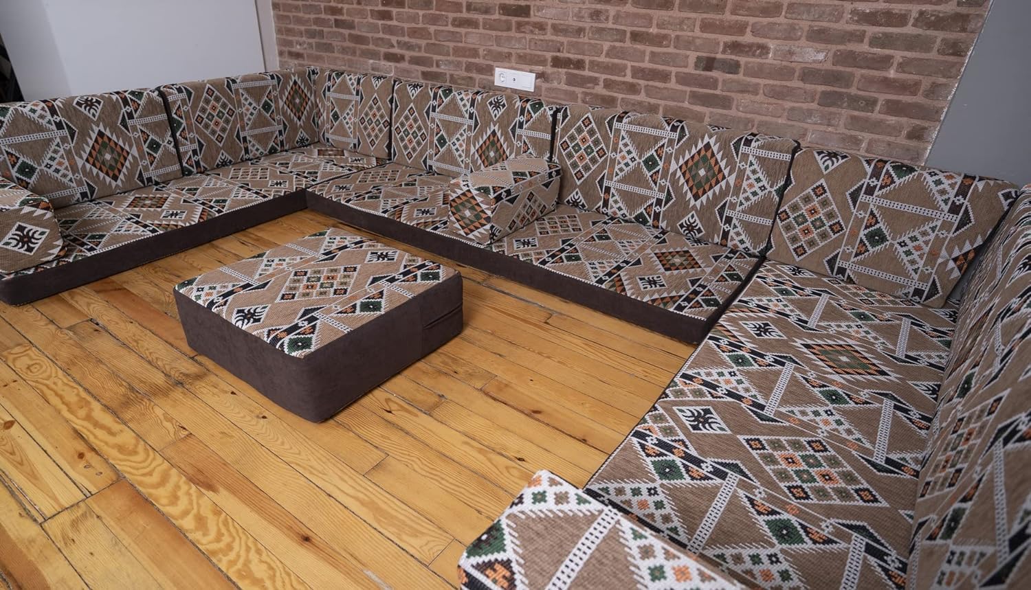 Modern Living Room Sofa Set with Arabic Seating Cushions - Modular U-Shaped Sofa & Ottoman - Arabic Majlis & Turkish Home Decor - Bohemian Style Furniture for Cozy Gatherings & Relaxation