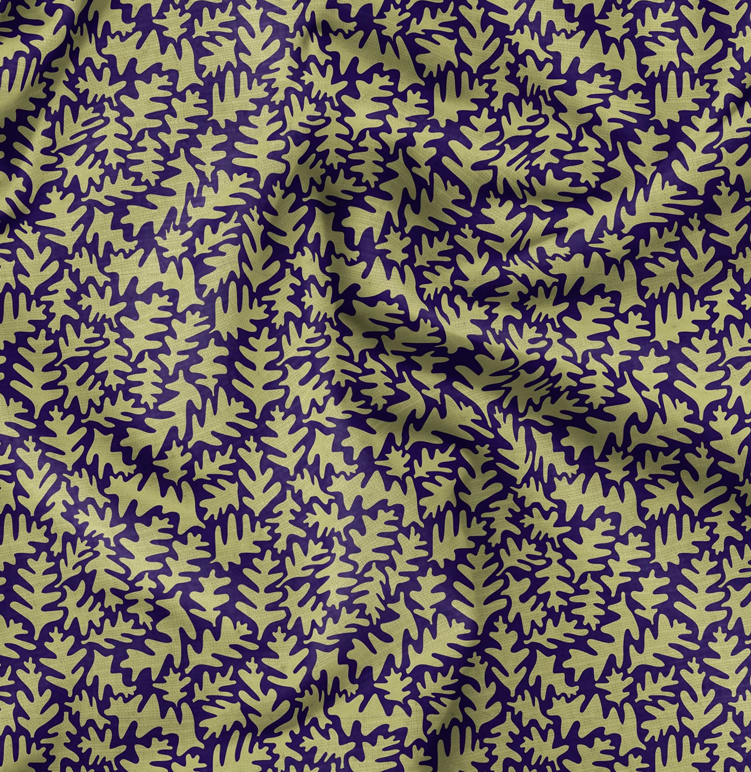 Soimoi Moss Georgette Blue Fabric by The Yard - 42 Inch Wide Leaves Print Fabric for Dresses, Scarves & Home Decor | Nature-Inspired Elegant Printed Fabric for DIY Fashion & Interior Design Projects