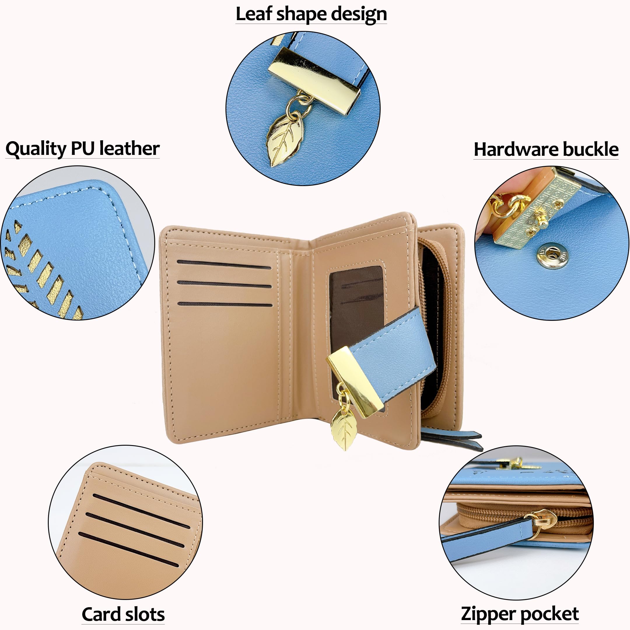 VODIU Women's Leather Bifold Wallet - Medium Size Short Purse with Card Slots, Coin Pocket & Buckle Zipper Closure | Perfect for Everyday Use, Travel & Gift Giving