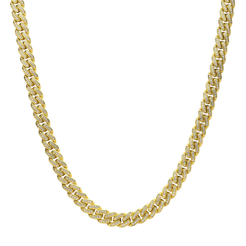 12mm 18K Gold Plated Miami Cuban Link Chain Necklace for Men - CNC Precision Set with AAA Cubic Zirconia Stones, Secure Double Tab Box Clasp - Perfect for Gifts, Weddings, Date Nights & Special Occasions
