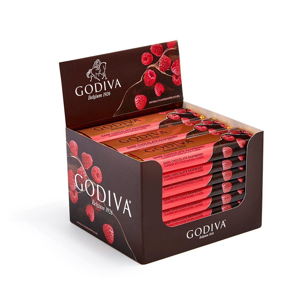 Godiva Belgium Dark Chocolate Raspberry Bar - 1.5oz (24 Pack) | Premium Belgian Chocolate Gift | Gourmet Dessert for Holidays, Birthdays & Romantic Gifts