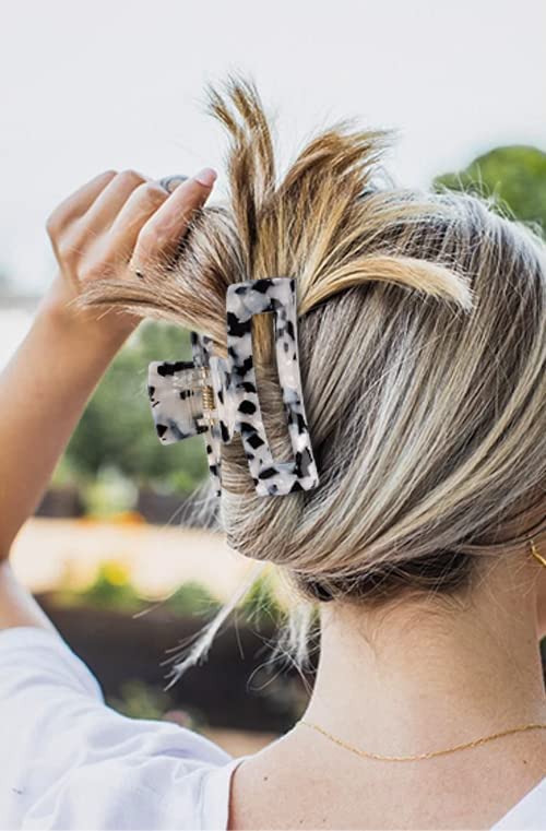 FAMEZA 4PCS Acrylic Hair Claw Clips - Banana Barrettes & French Butterfly Jaw Clips for Women | Tortoise Shell Grip with Pin Teeth | Leopard Print Hair Accessories for Long Hair | Perfect for Work, Parties & Everyday Styling