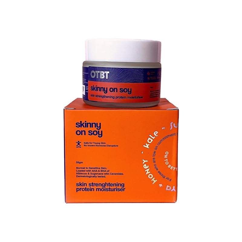 OTBT Skinny On Soy Skin Strengthening Protein Moisturizer - Hormone Safe Face Cream with Glycolic Acid, Shea Butter & Hyaluronic Acid | Enriched with Vitamins A, B, C & K | For Sensitive & Healthy Skin | 50g | Perfect for Daily Hydration & Anti-Aging Skincare Routine