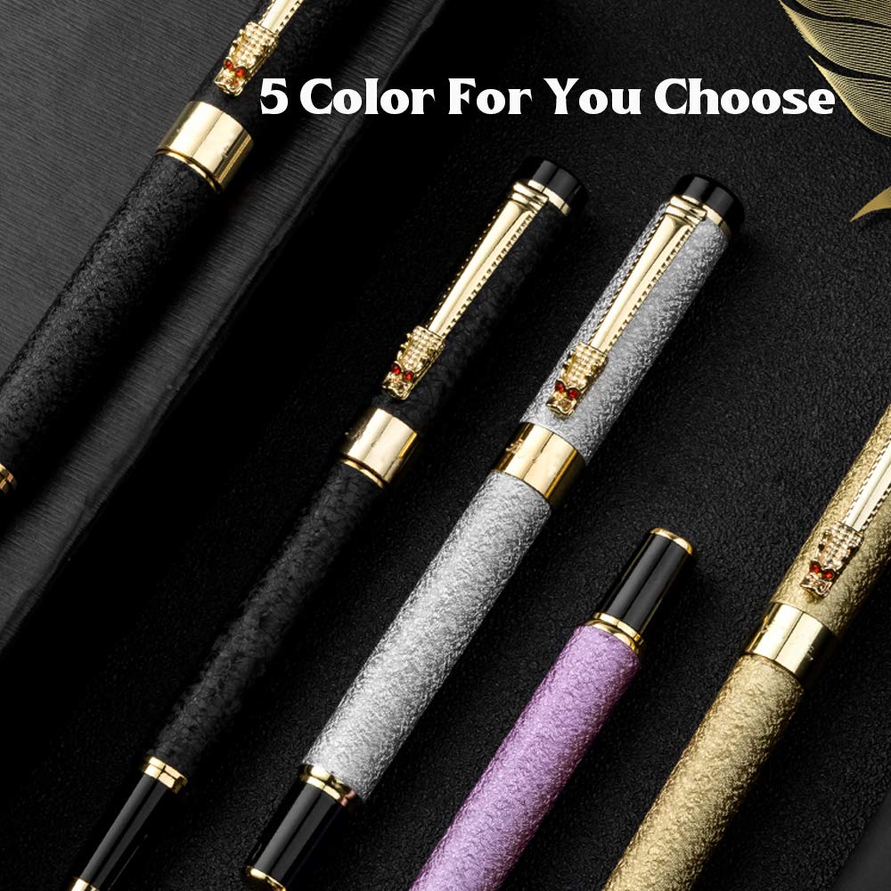 Ancolo Personalized Engraved Rollerball Pen Set - 10 Black Ink Refills for Left & Right Handed Users - Ideal Gift for Men, Women, Writers & Collectors (5-Pack) - Perfect for Office, Journaling & Special Occasions