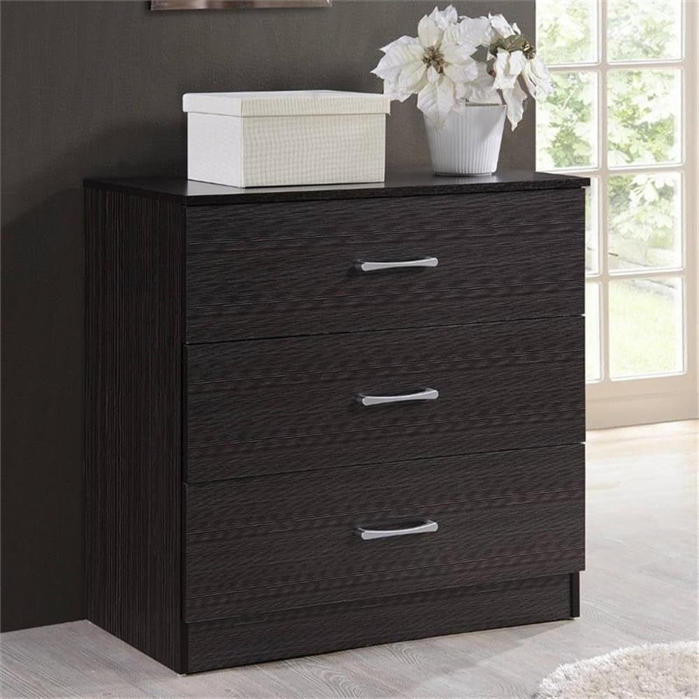 Hodedah HI3DR 3-Drawer Chest Dresser in Chocolate Finish - Perfect for Bedroom, Living Room, or Office Storage Organization
