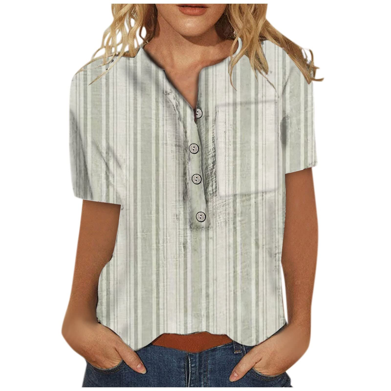 Women's Vintage Stripe V-Neck T-Shirt - Short Sleeve Slim Fit Blouse for Summer | Casual Wear, Beach Outfits & Everyday Fashion