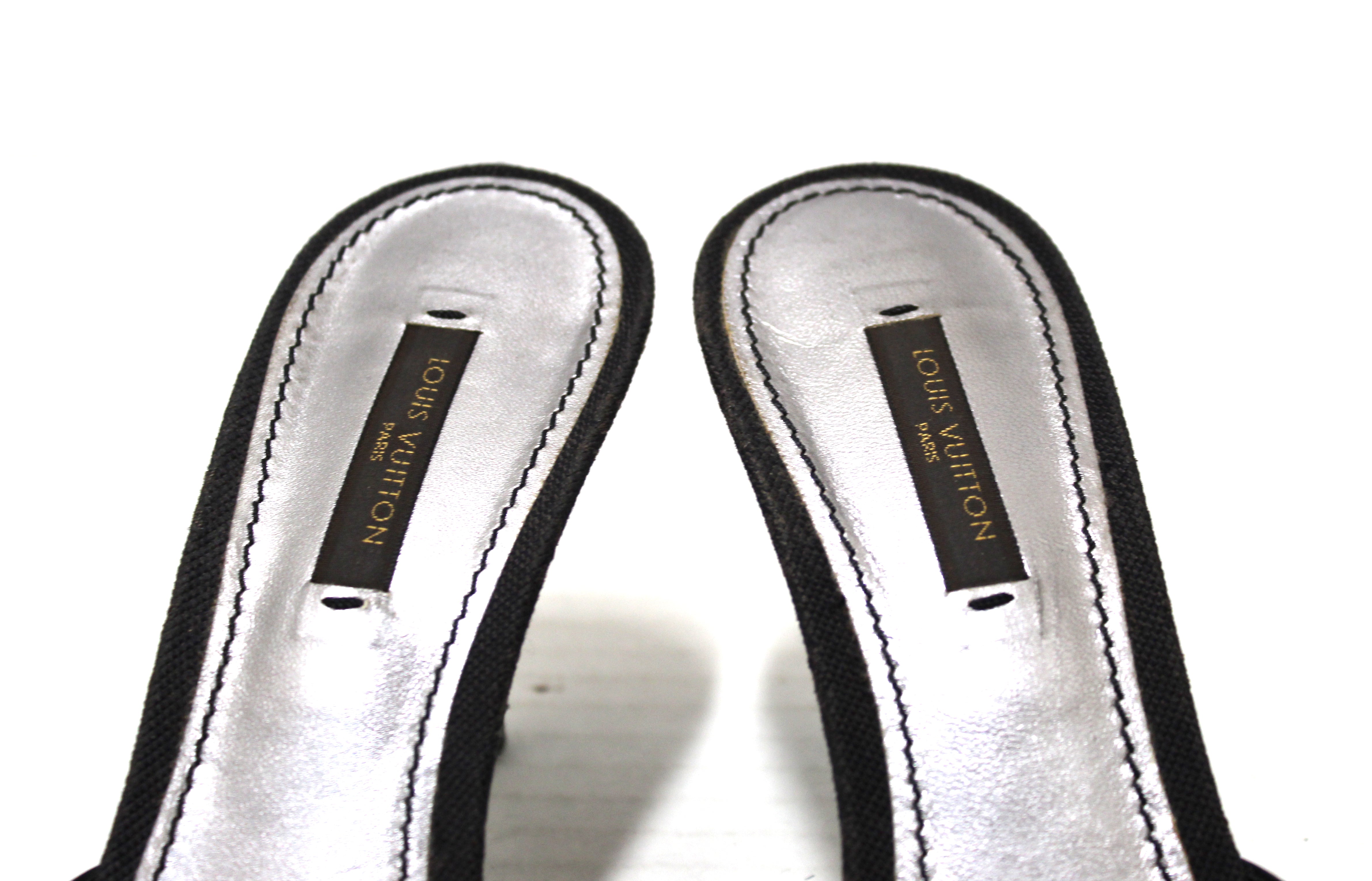 Authentic Louis Vuitton Black Monogram Denim Sandals Women Size 38 - Luxury Designer Summer Slides for Beach, Pool & Casual Outings
