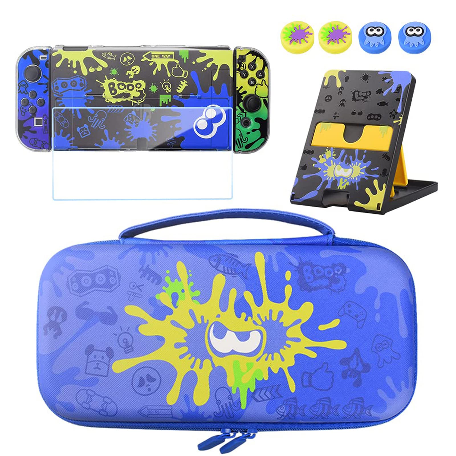 Premium Nintendo Switch OLED Case Cover with Screen Protector, Playstand & Thumb Grip Caps - Protective Accessories for Nintendo Switch OLED Console (Perfect for Gaming On-The-Go & Travel Protection)
