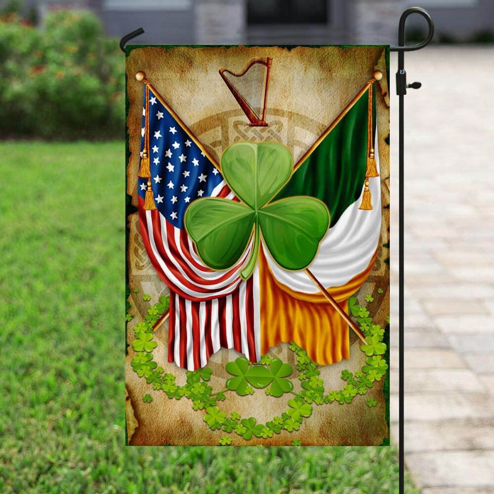 American Irish Celtic Cross Shamrock Flag - 12x18 Inch Outdoor Decorative Garden & Yard Flag for St. Patrick's Day, Home Decor, and Patriotic Displays