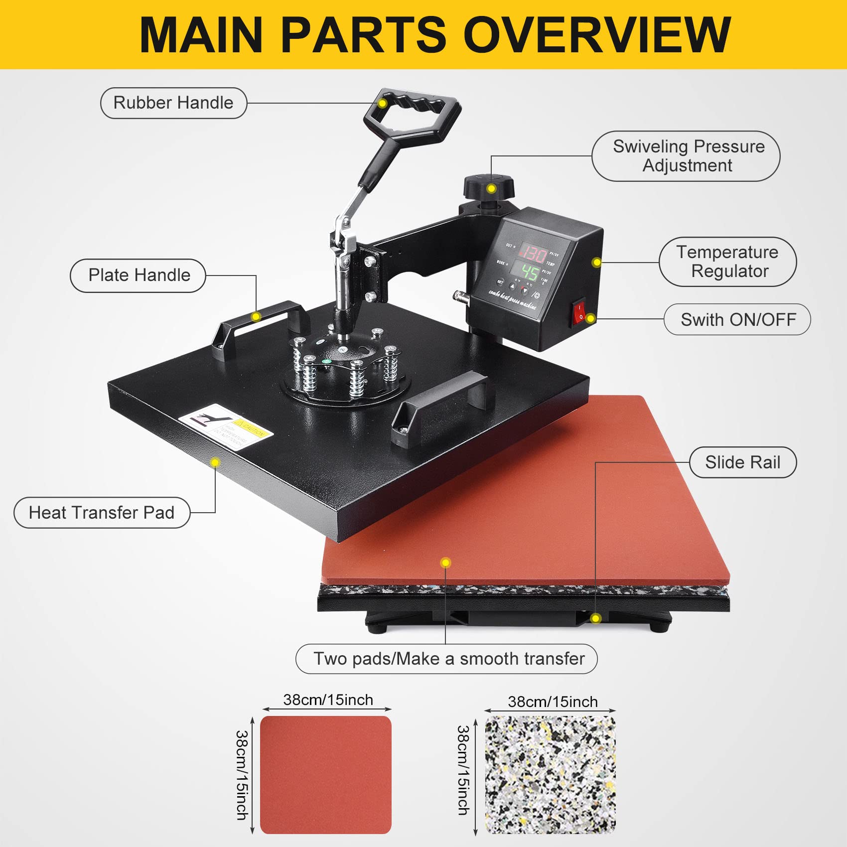 Seeutek 15x15 Inch 5-in-1 Digital Heat Press Machine - Swing Away Sublimation T-Shirt Press for Shirts, Mugs, Hats & Plates | Perfect for DIY Custom Apparel, Personalized Gifts & Small Business Printing