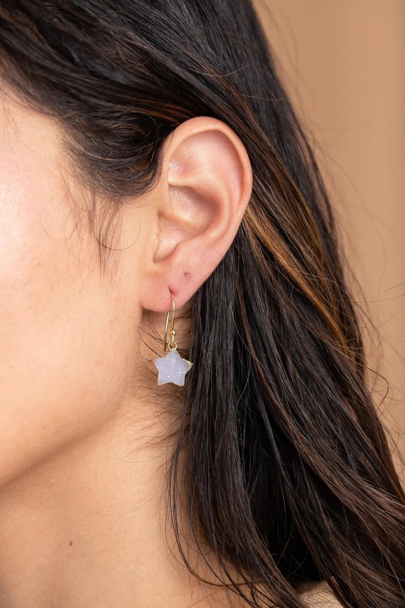 Natural Star Druzy Drop Earrings for Women - Elegant Handmade Dangle Earrings for Party, Wedding & Everyday Wear