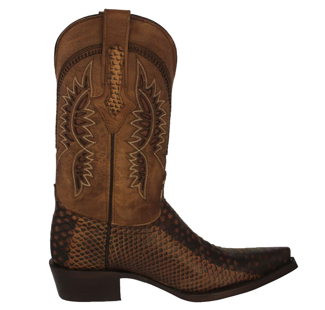 Texas Legacy Men's Honey Brown Western Leather Cowboy Boots - Snake Print Snip Toe for Rodeo, Country Dance & Western Fashion