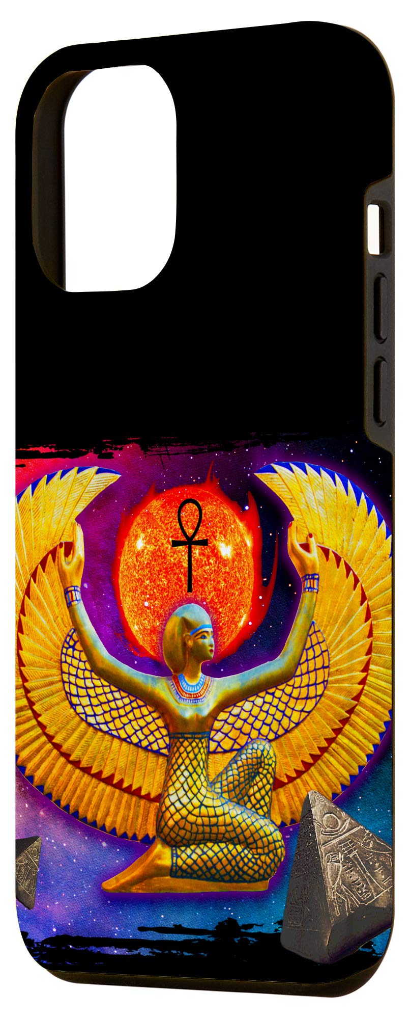 iPhone 12 Pro Max Case - Egyptian Goddess Isis Gold Pyramid Design | Protective Phone Cover for Travel, Work & Everyday Use