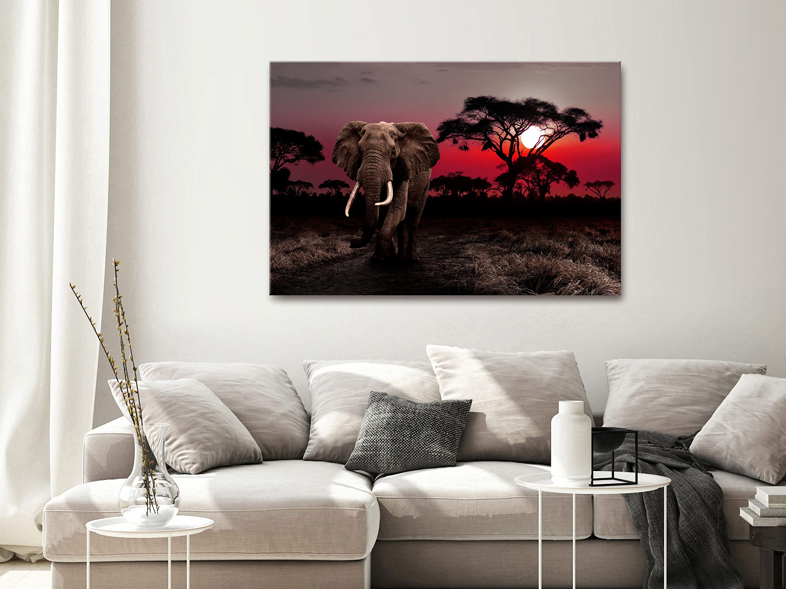 Artgeist Acoustic Canvas Wall Art Print - Elephant Design 35x24 inch Soundproof Picture with Acoustic Foam for Home & Office Decor | African Desert Animal Artwork for Bedroom, Living Room & Studio Soundproofing