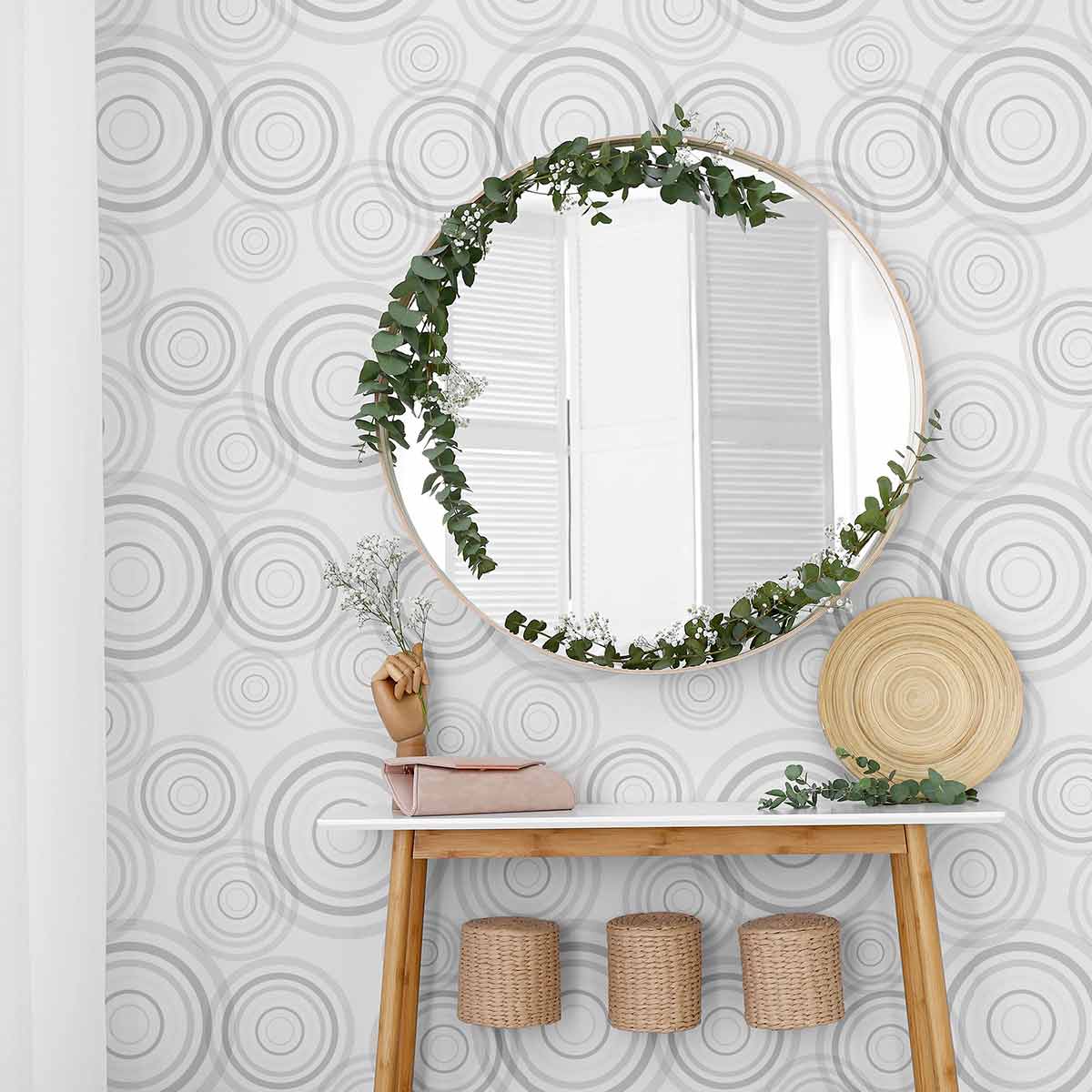 Grey Circle Peel and Stick Removable Wallpaper 5419 - Self-Adhesive Decorative Wall Covering for Bedroom, Living Room & Office Decor