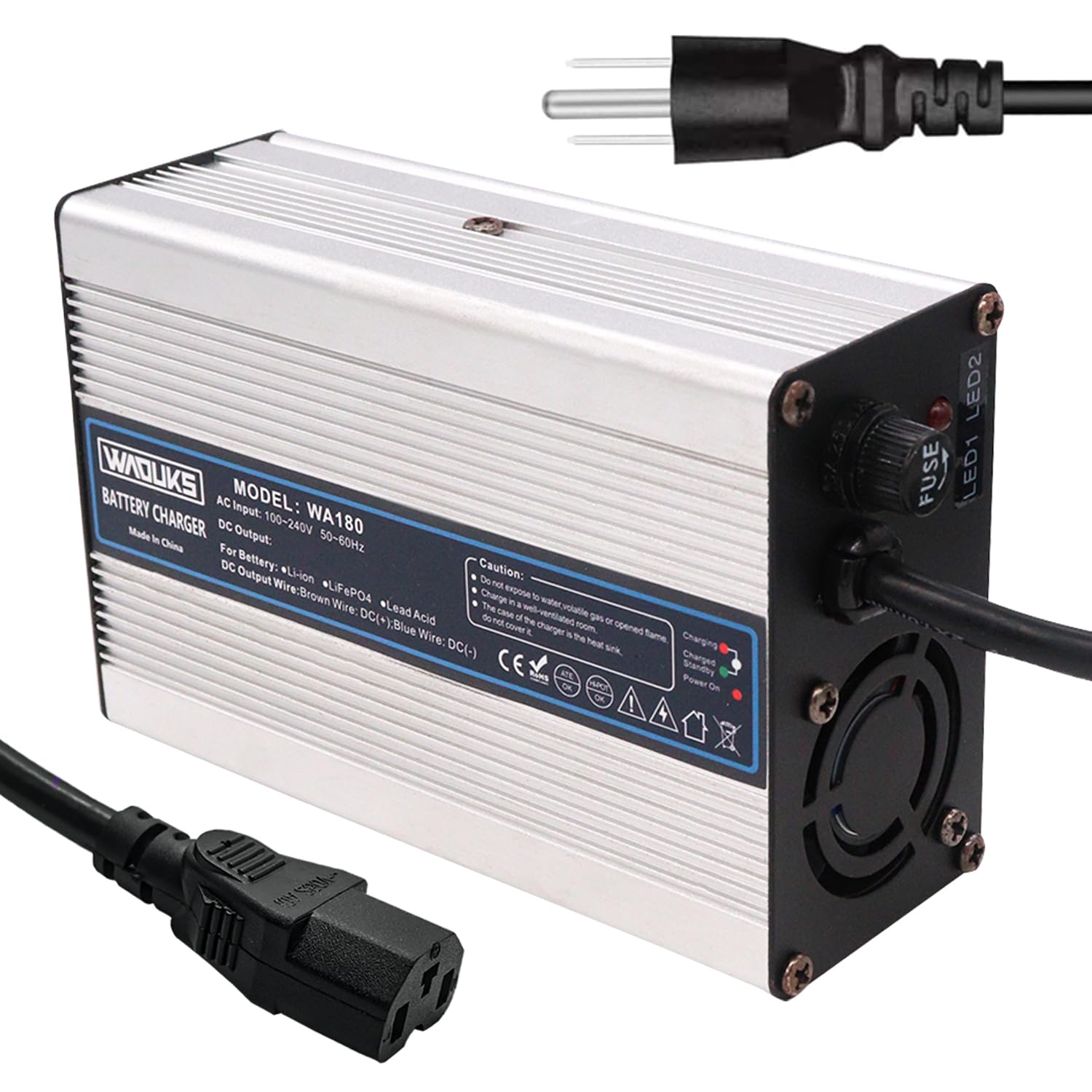 48V 2A Lead Acid Battery Charger - 55.2V Smart Charger for AGM/Gel/VRLA/OPZV Batteries - Perfect for Golf Carts, Electric Scooters, and Solar Power Systems