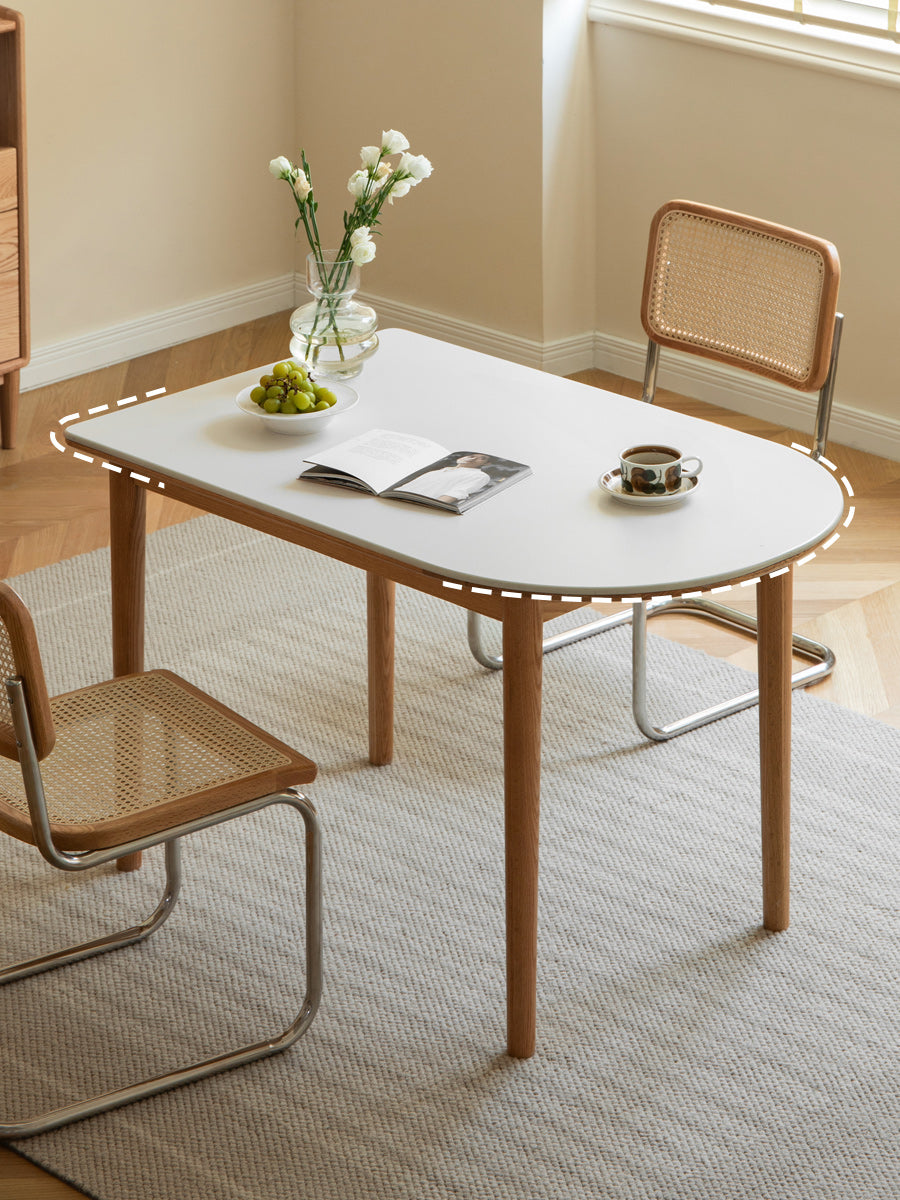 Solid Oak Wood Rock Slab Semi-Circular Dining Table - Rustic Modern Farmhouse Style for Kitchen, Dining Room & Outdoor Patio