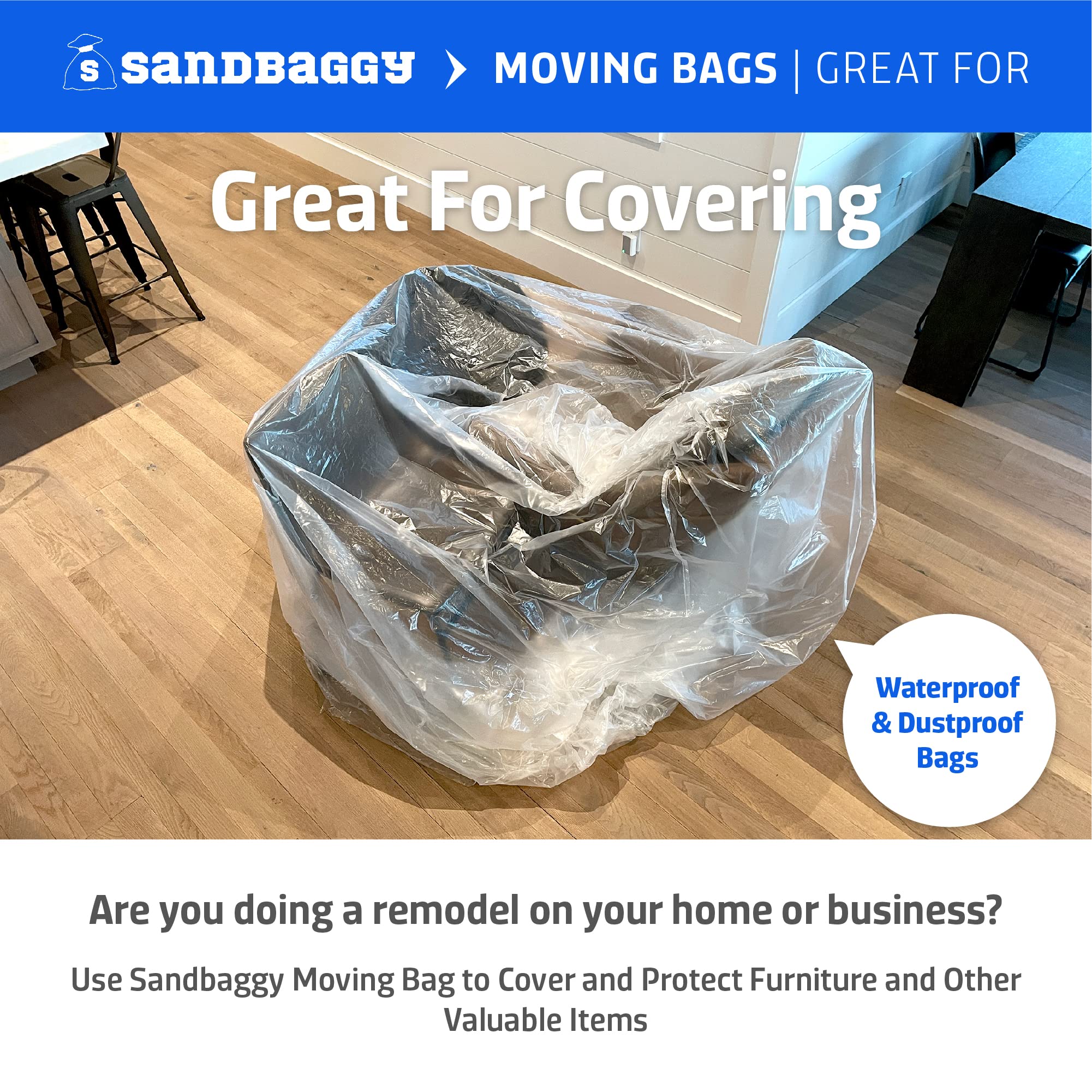 Sandbaggy Heavy-Duty Mattress Storage Bag - Made in USA - Waterproof & UV Resistant (1.5 Mil Thick) - Fits Twin, Twin XL, Full & Queen Beds - Perfect for Moving, Long-Term Storage & Furniture Protection - Clear (25 Pack) - Ideal for Home Moves, College Dorms & Seasonal Storage