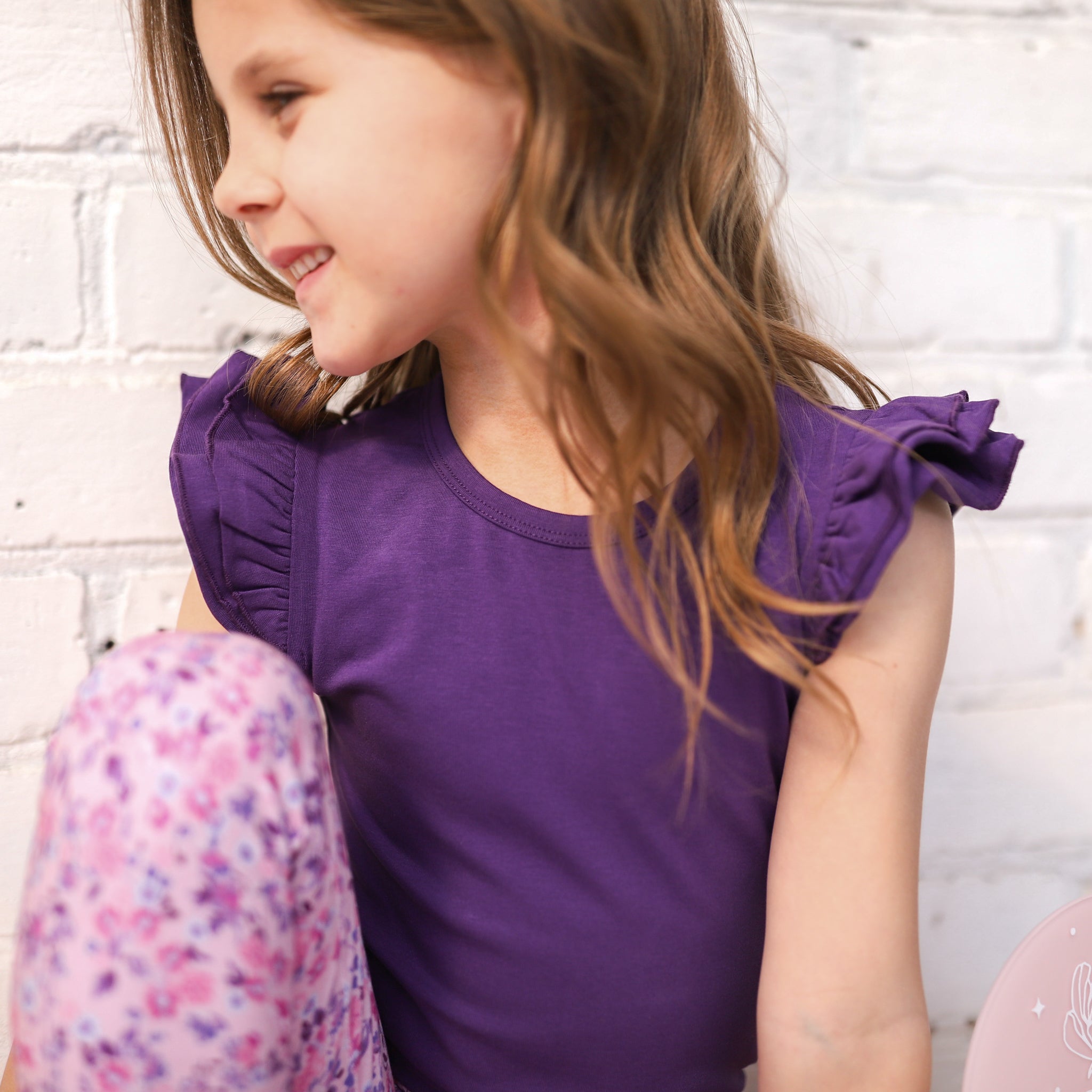 Women's Short Sleeve Flutter Top in Purple - Casual Summer Blouse for Beach, Date Night & Everyday Wear