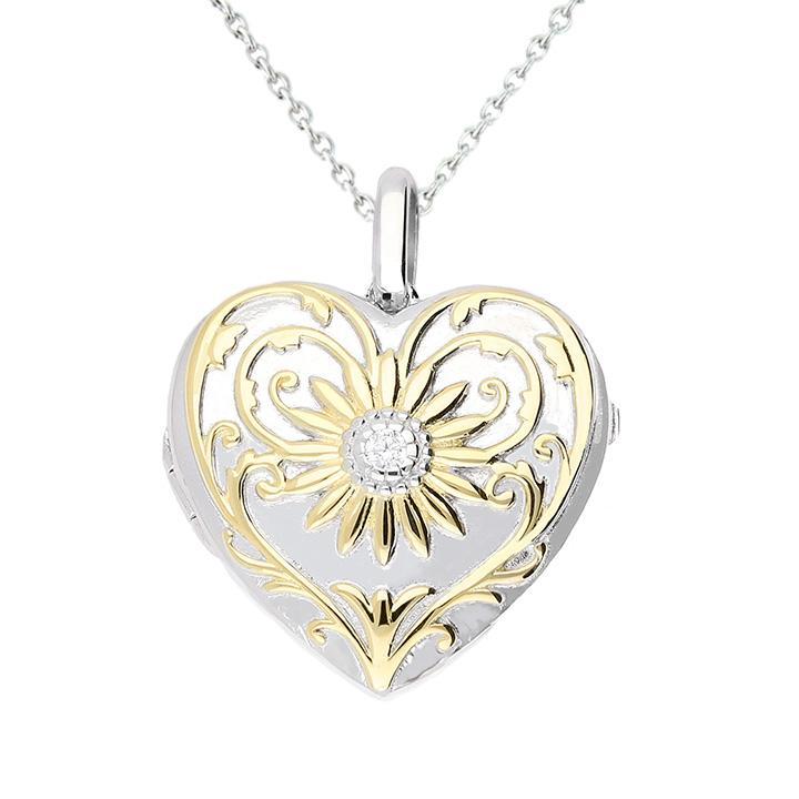 Lola Locket Silver and Yellow Gold Darcy Heart Pendant Necklace - Perfect for Valentine's Day Gifts, Anniversary Presents, and Everyday Elegance