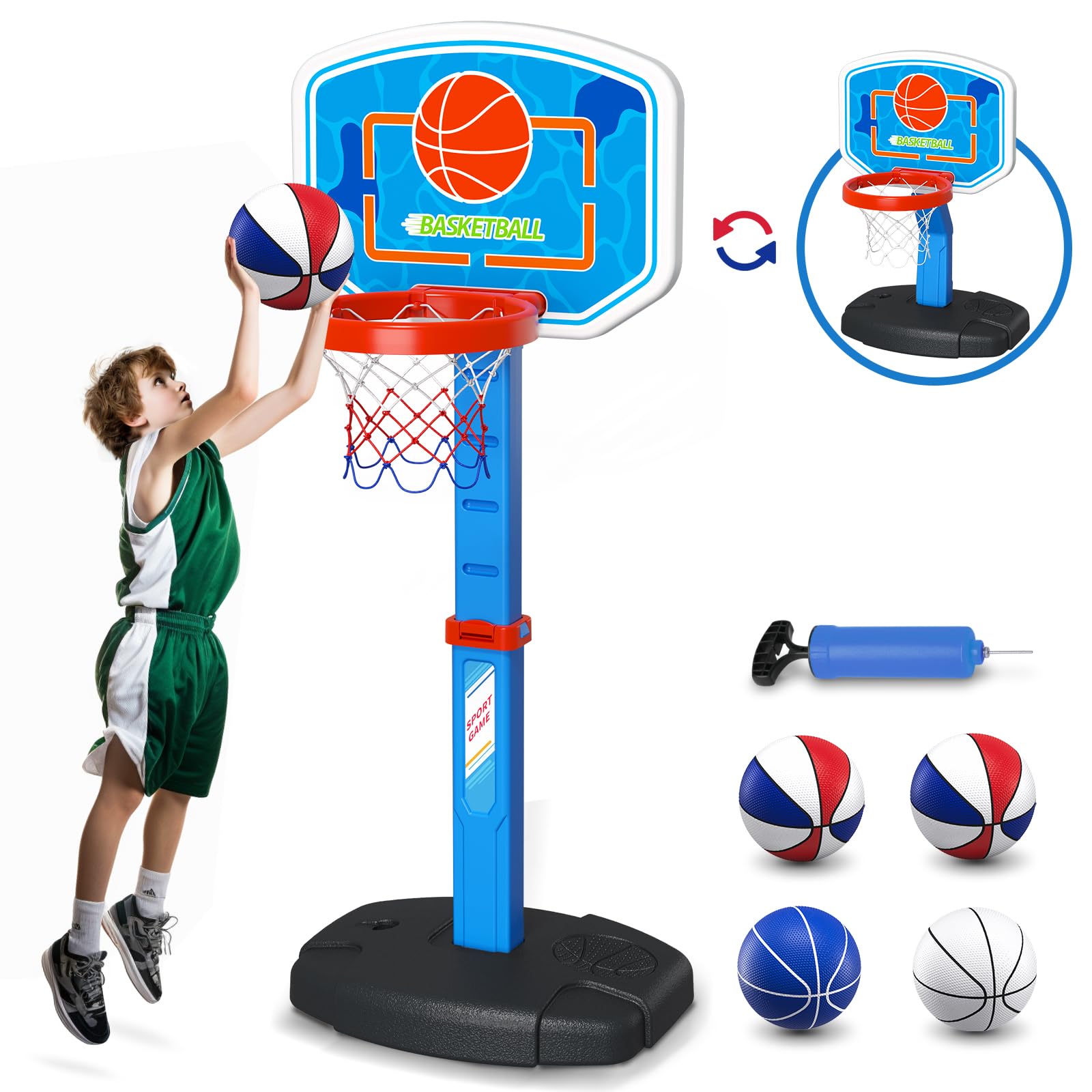 QDRAGON Mini Basketball Hoop Set - Adjustable Height Indoor/Outdoor Basketball Hoop for Kids & Adults - Perfect for Home, Office, Backyard, and Playroom Fun