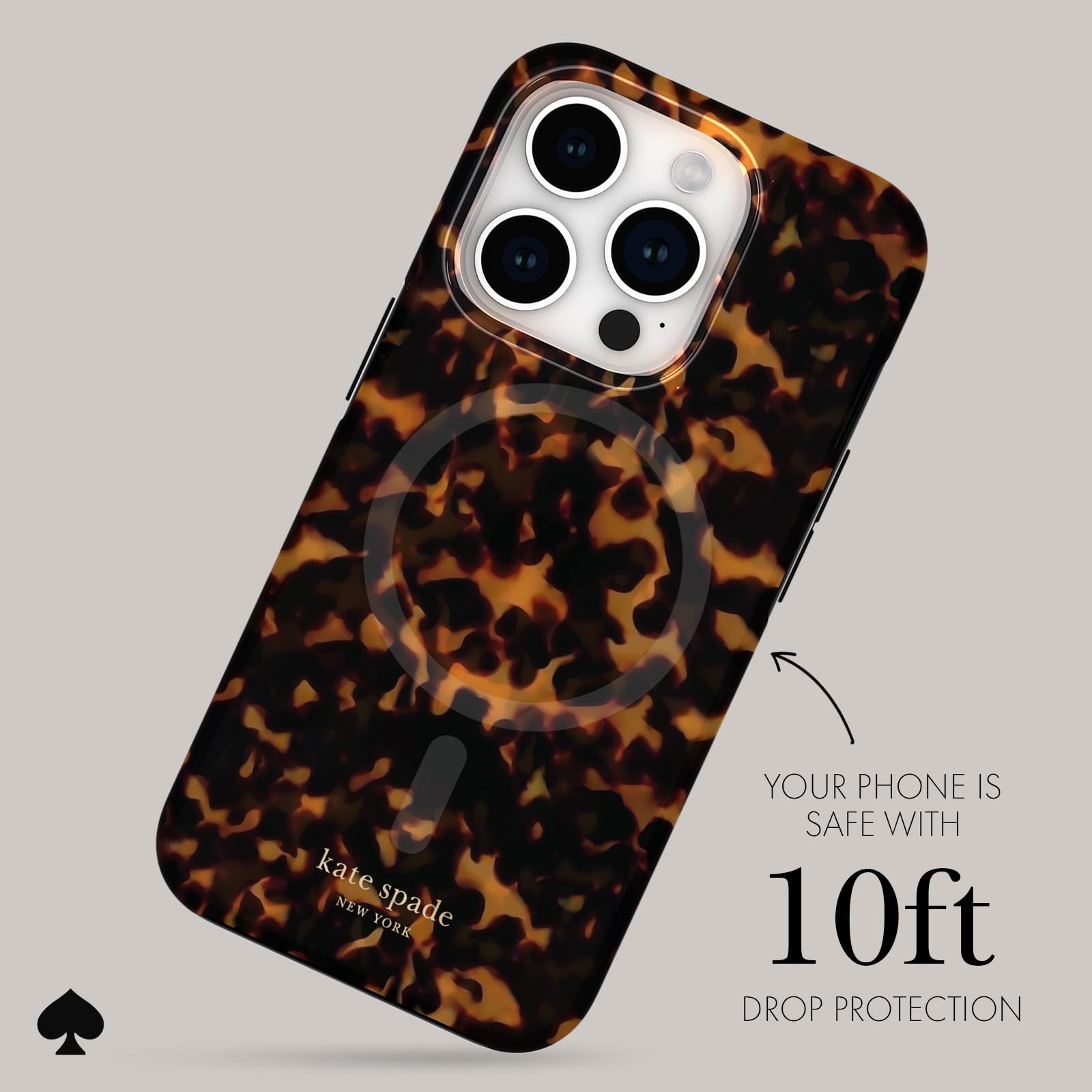 Kate Spade New York iPhone 15 Pro Case with MagSafe - Stylish Tortoiseshell Design for Women | Perfect for Work, Travel & Everyday Protection