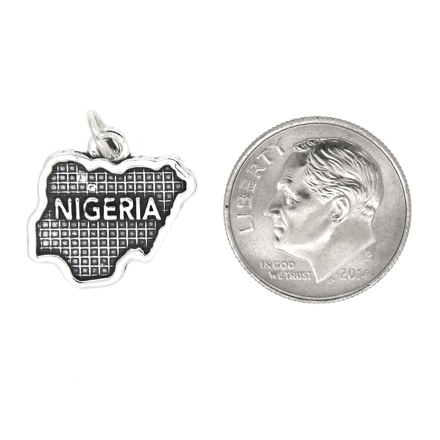 Sterling Silver Oxidized Nigeria Map Travel Charm Pendant - Perfect for Travel Enthusiasts, Souvenirs & Unique Gifts