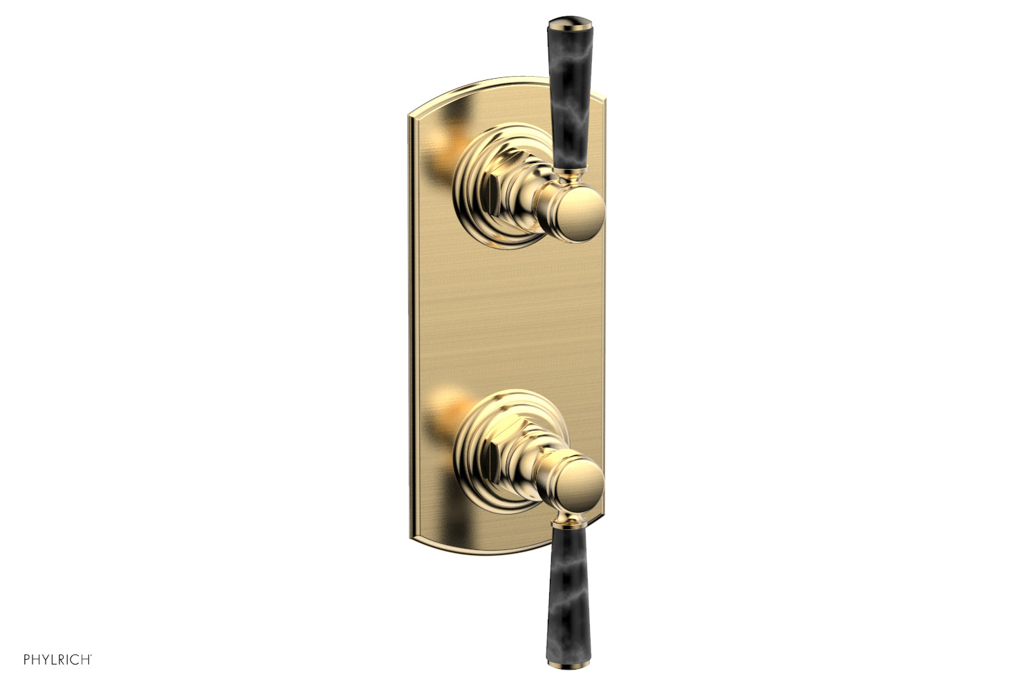 HEX TRADITIONAL / HENRI 1/2 Thermostatic Shower Valve with Volume Control & Diverter - Black Marble Handles (Model 4 155) for Bathroom & Shower Renovation