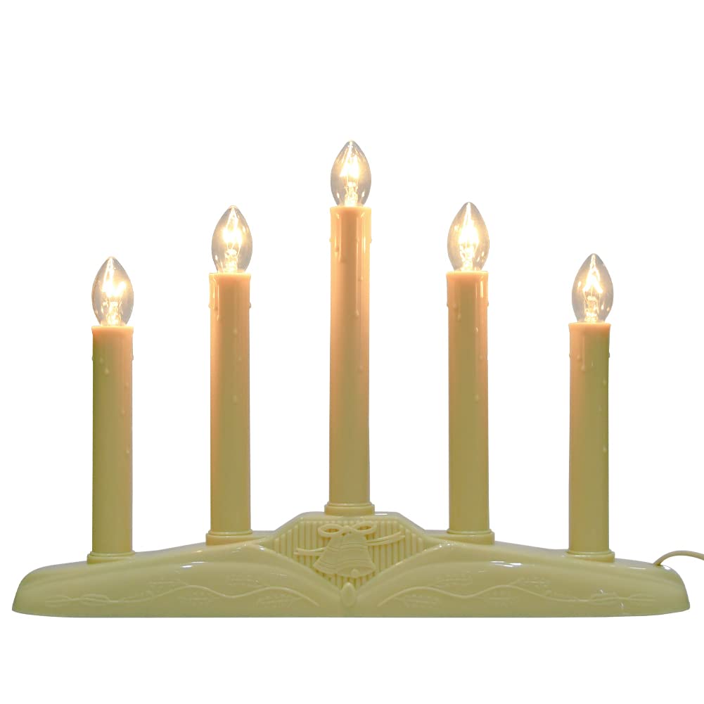 GOOTHY 5-Light Electric Window Candle Lamp Set - Ivory Base with 6 Clear C7 Bulbs (Includes 1 Spare) - 5W, 3ft Cord - Plug-in Ready for Christmas Decor, Holiday Lighting, Home & Window Display