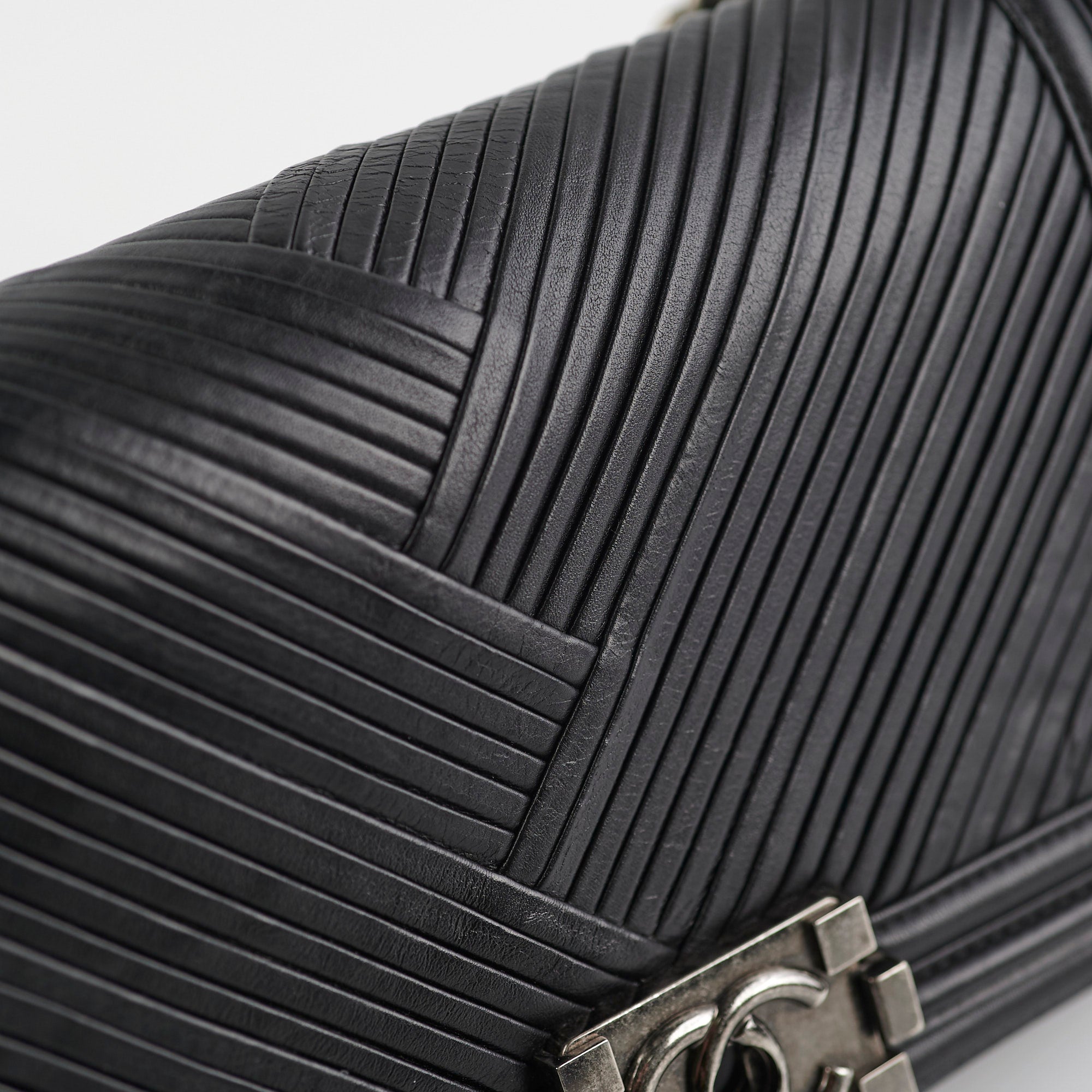 Chanel Old Medium Boy Chevron Black Leather Shoulder Bag - Luxury Designer Handbag for Women, Perfect for Parties, Work & Everyday Use
