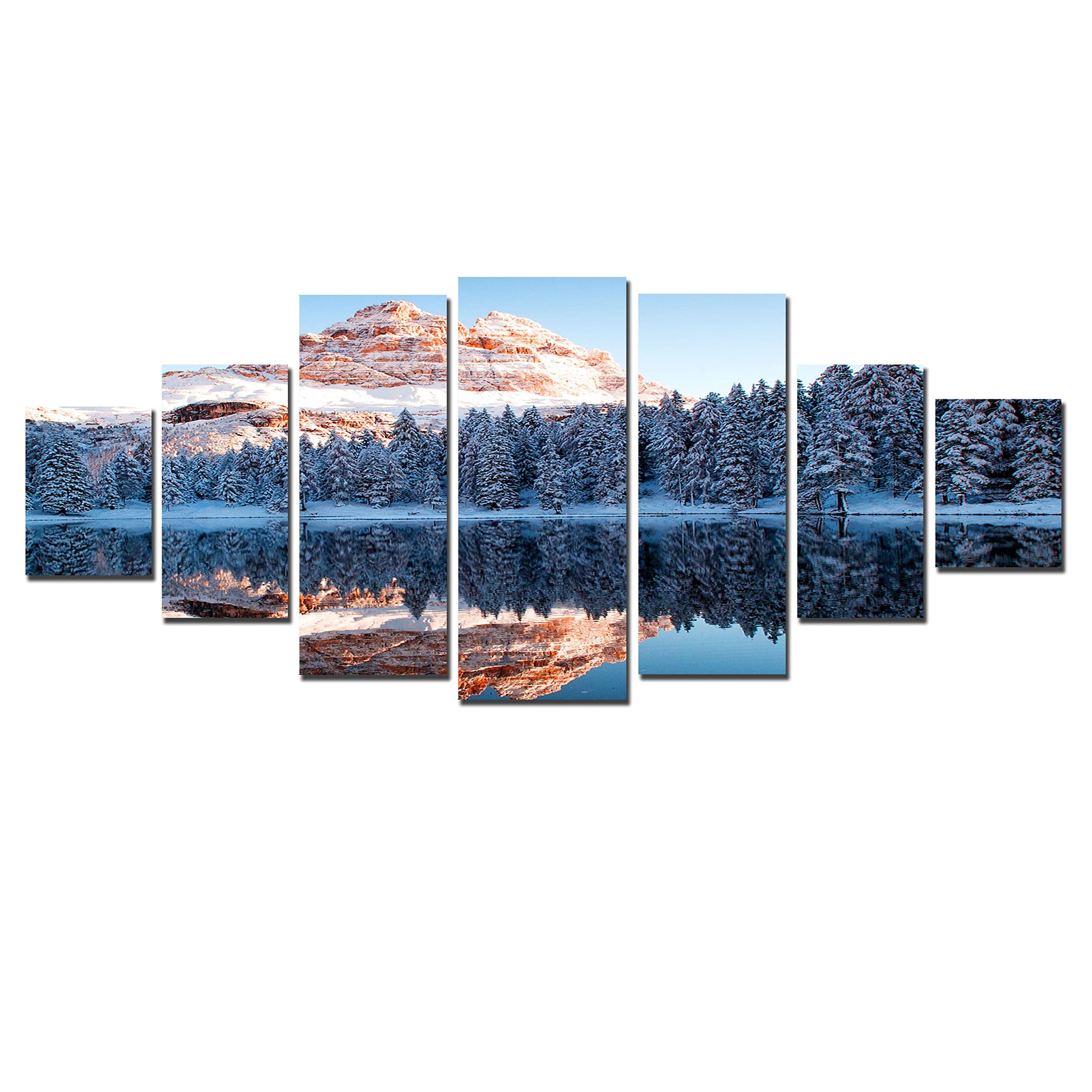 Startonight Huge Canvas Wall Art - Ice Mountains Reflecting in Lake - Modern Framed Wall Decor Set of 7 Panels (40