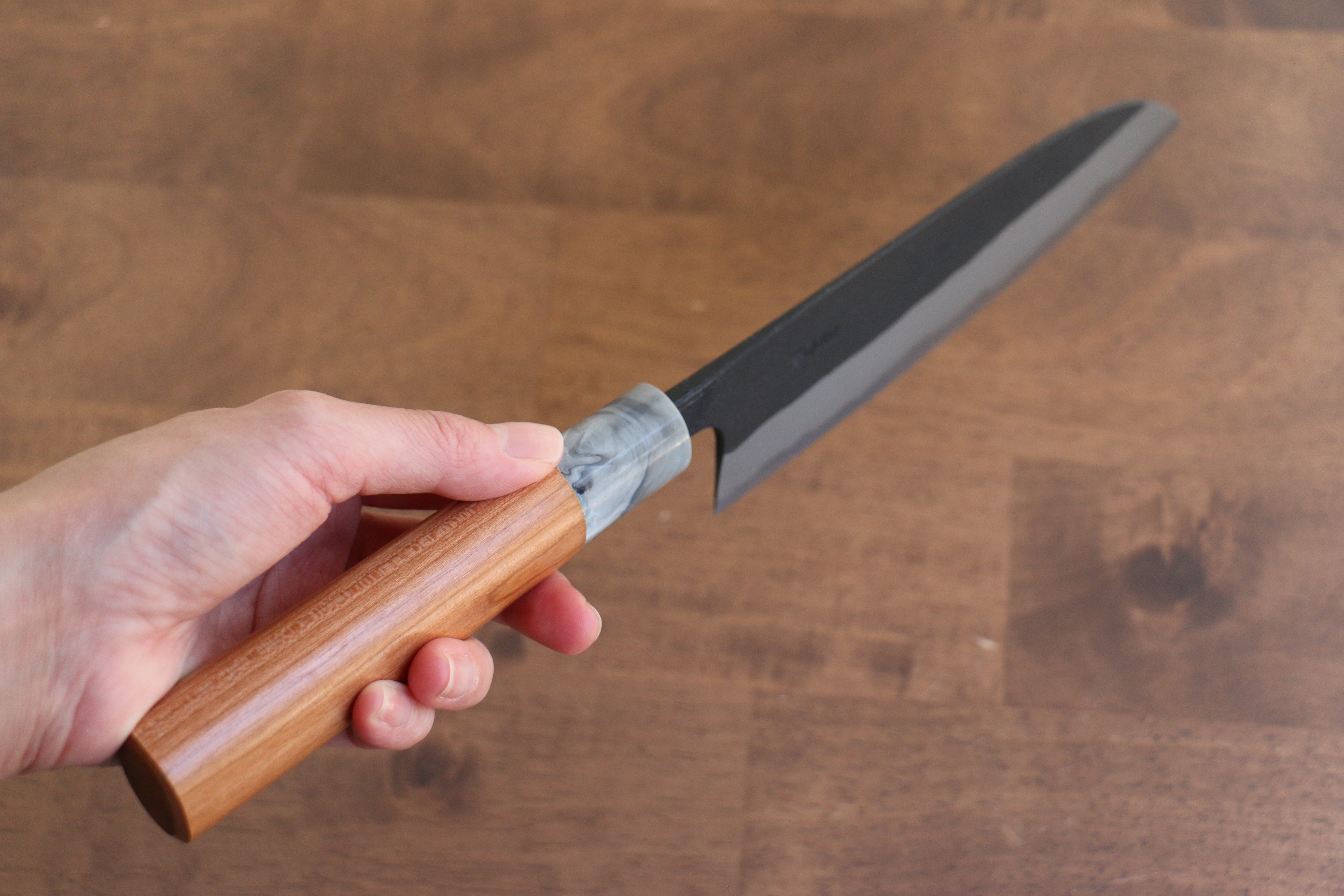 Premium Nao Yamamoto White Steel No.2 Kurouchi Santoku Knife 170mm with Cherry Wood Handle - Perfect for Slicing, Dicing & Chopping Vegetables in Professional & Home Kitchens