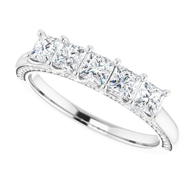 1.14 Carat Princess & Round Cut Diamond Wedding Band - 5 Stone Anniversary Ring for Women - Perfect for Engagement, Proposal & Special Occasions