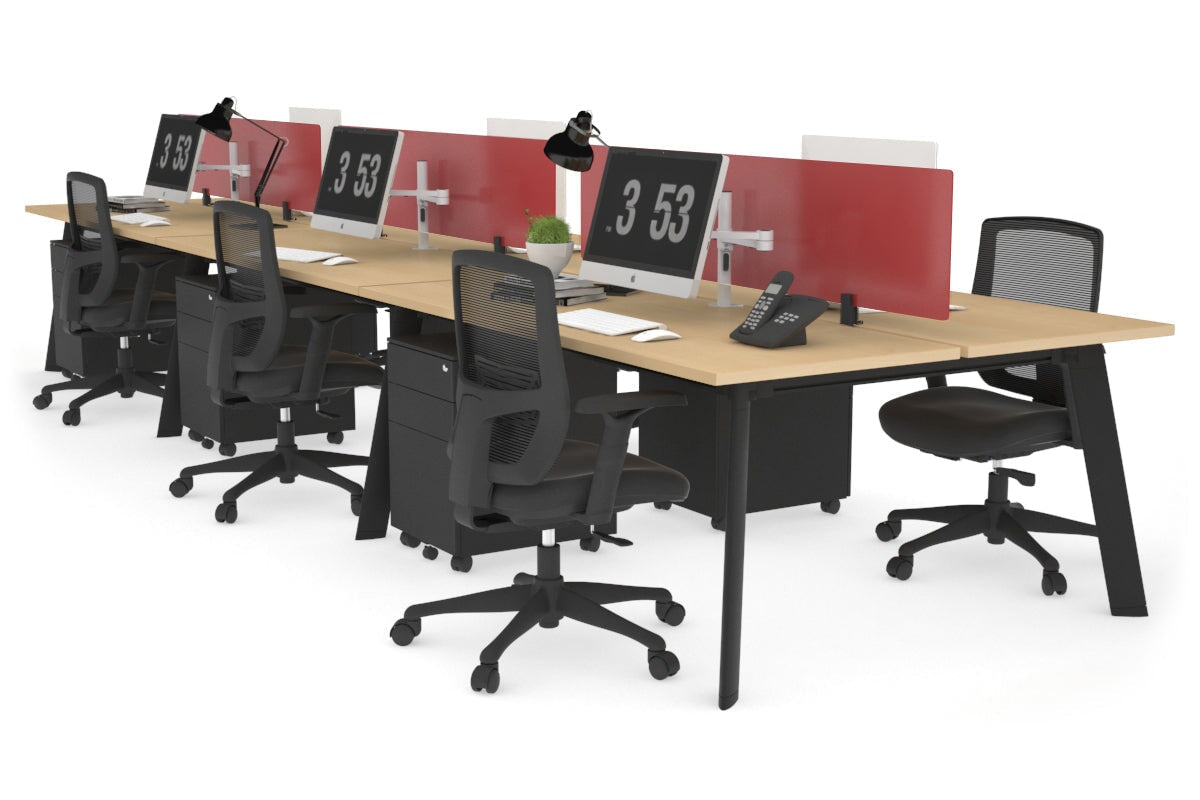 6-Person Workstation with Black Frame - 1600L x 700W Dimensions - Ideal for Office, Conference Room, or Coworking Space