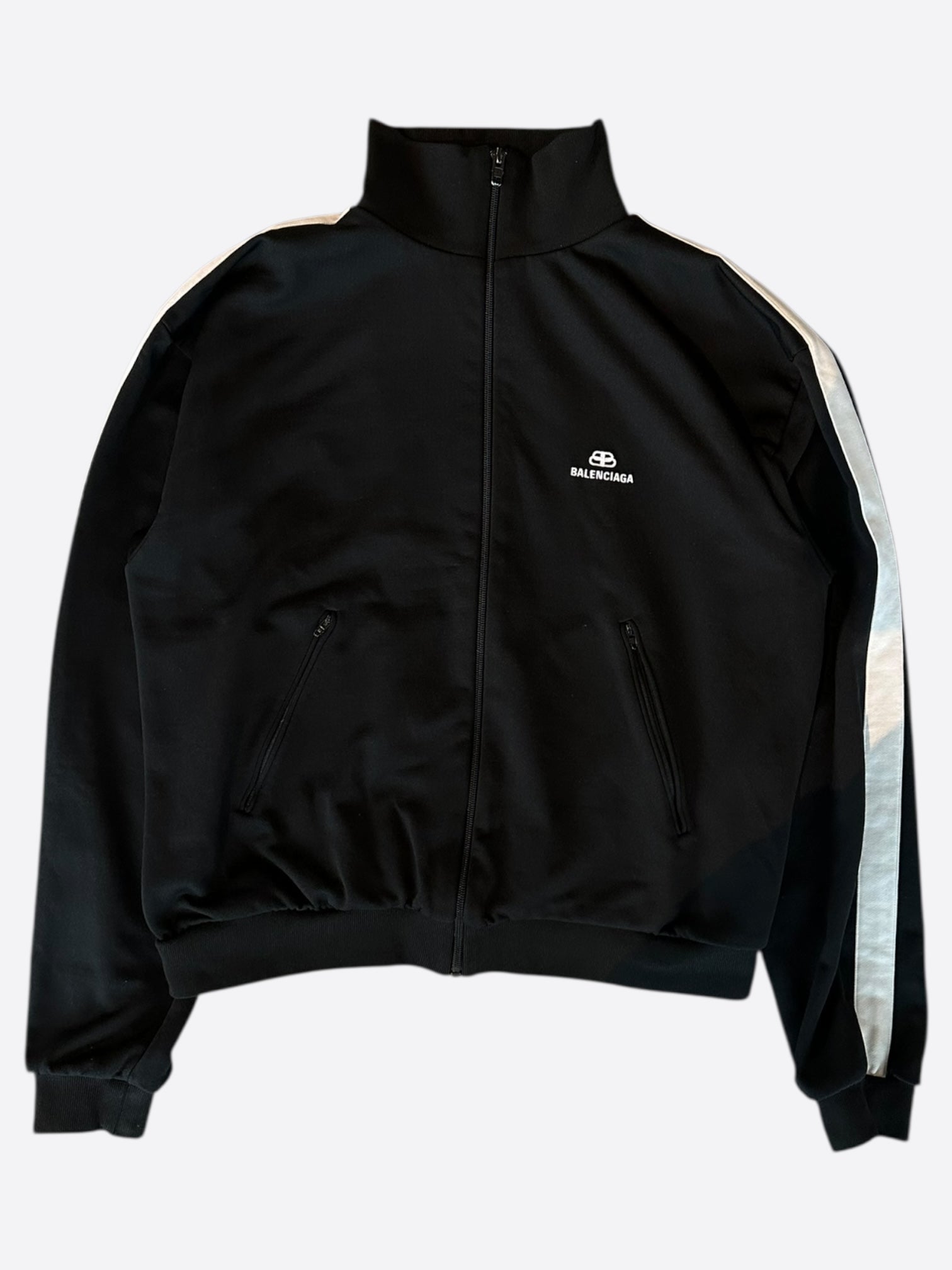 Balenciaga Black & White Logo Track Jacket for Men & Women | Stylish Casual Streetwear | Perfect for Gym, Running & Everyday Wear
