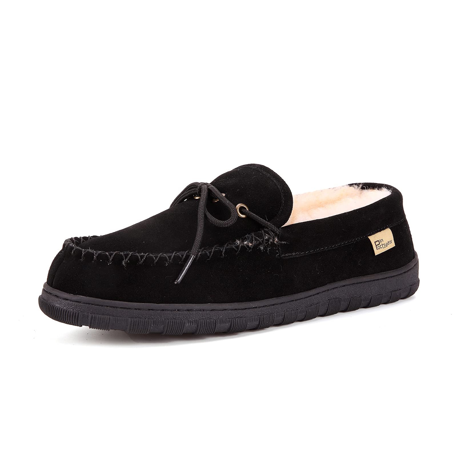 Pinpochyaw Men's Moccasin Slippers - Soft Suede Indoor/Outdoor House Shoes for Men | Comfortable Home & Garden Wear