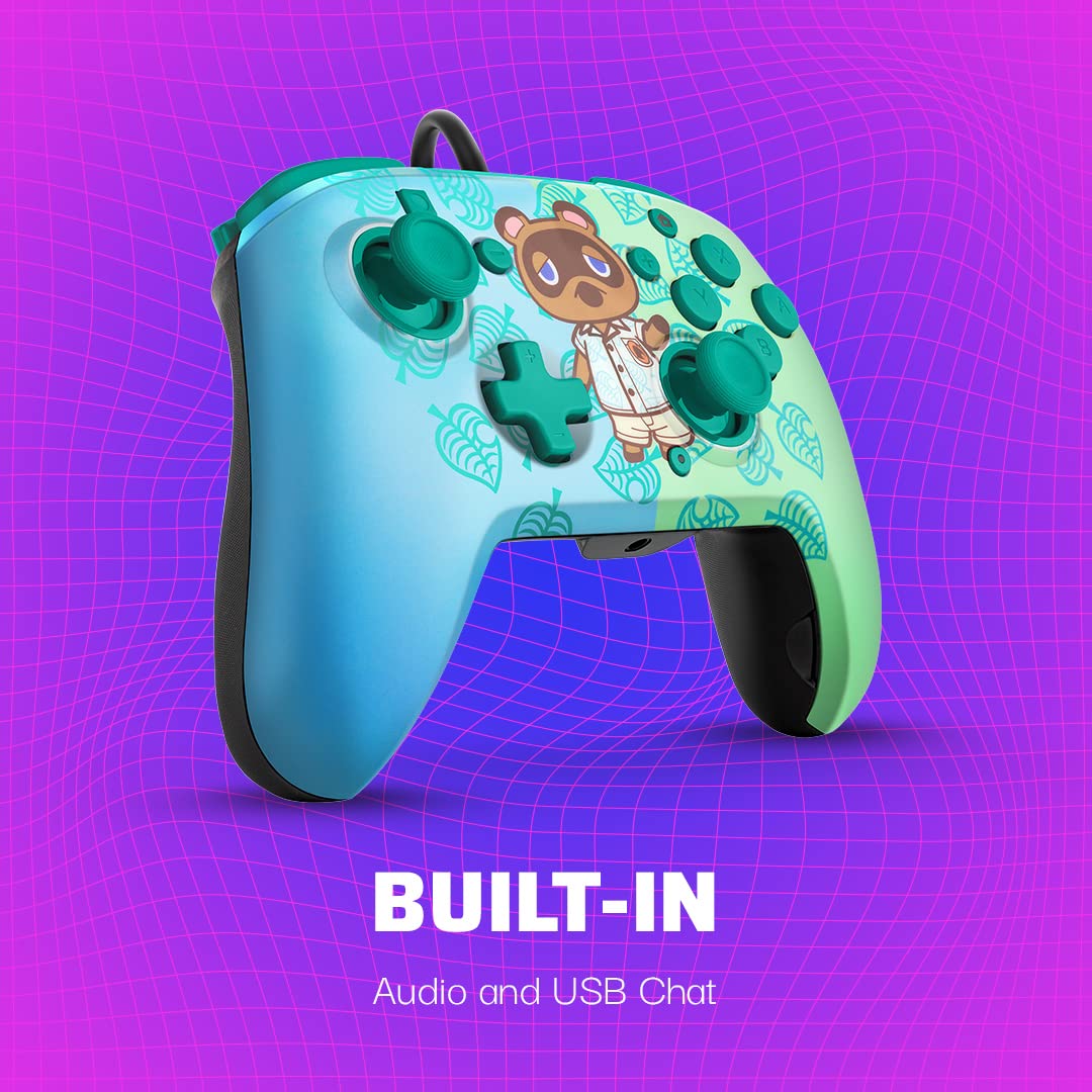 PDP REMATCH Enhanced Wired Nintendo Switch Pro Controller for Switch, Switch Lite & OLED - Animal Crossing Tom Nook Edition (Blue/Green) | Perfect for Gaming, Multiplayer & Competitive Play