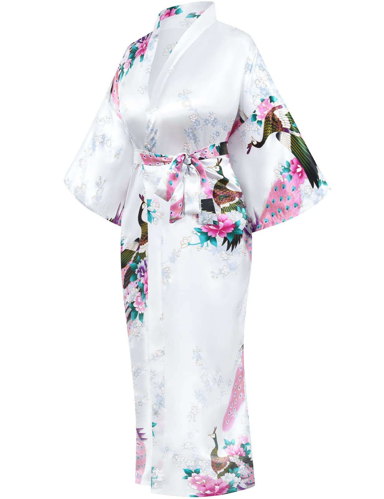 Elegant Peacock Print Satin Kimono Cardigan - Lightweight Jacket Coat for Women | Perfect for Loungewear, Yoga, Beach Cover-Up & Boho Fashion