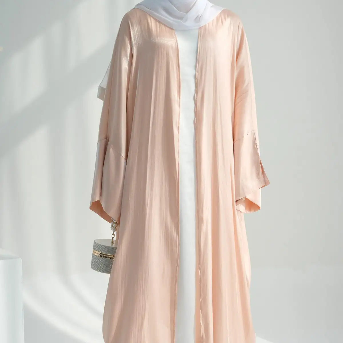 Gleam Shiny Cardigan Open Abaya Dress for Women - Elegant Long Sleeve Kimono Cover Up - Perfect for Prayer, Mosque, Parties & Special Occasions