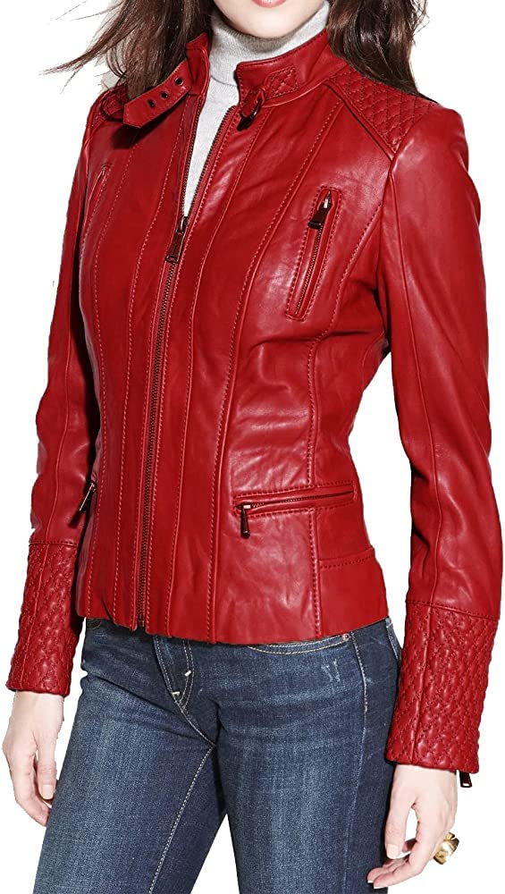 LEA HARIS Women's Genuine Lambskin Leather Jacket - Motorcycle Biker Bomber Style Jacket for Women | Perfect for Riding, Night Out & Casual Wear