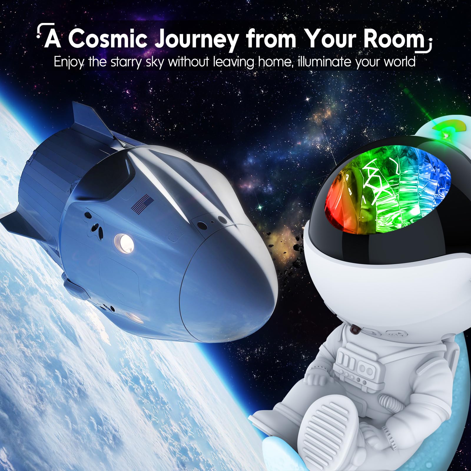 Rossetta Astronaut Projector - Galaxy Star Projector Night Light with Timer & Remote for Bedroom, Kids & Adults - Perfect for Room Decor, Christmas & Birthday Gifts - Create a Relaxing Space Ambience for Sleep, Meditation & Stargazing