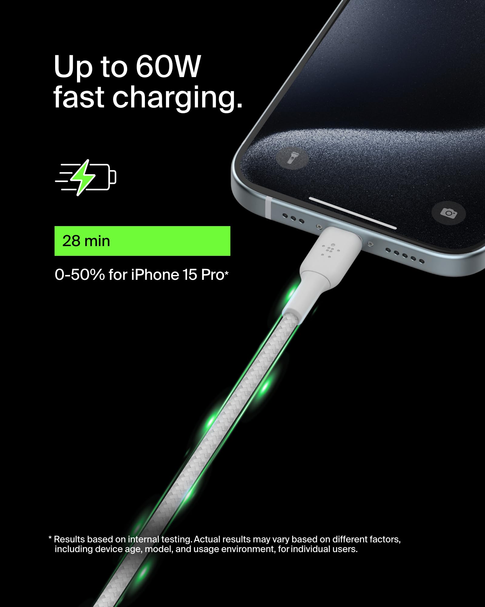 Belkin BoostCharge Braided USB-C to USB-C Cable 3.3ft (1M) - Fast Charging & Data Sync for iPhone 16 Series, Galaxy S23/S22, Pixel 7/6, iPad Pro - Durable Nylon White Cable for Home, Office & Travel Charging