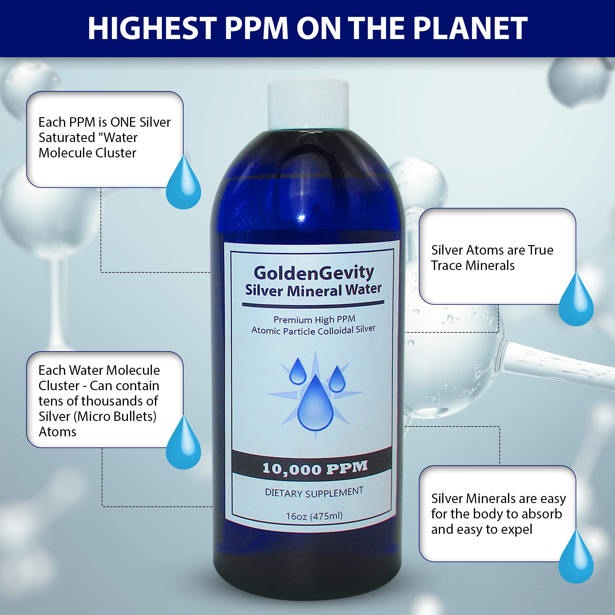 8000 PPM Bioactive Atomic Colloidal Silver Supplement - 16 oz Bottle | Natural Immune Support, Non-Toxic & Non-GMO Trace Minerals | For Daily Wellness, Immune Boosting & Natural Healing