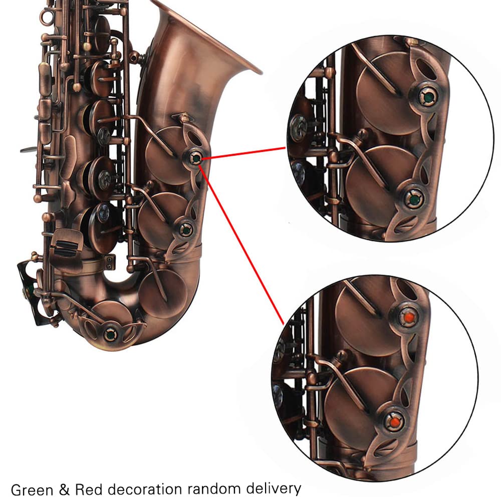 Professional Red Bronze E-flat Alto Saxophone with Abalone Shell Key Carvings - Includes Case, Gloves, Cleaning Cloth, Straps & Brush - Perfect for Jazz, Classical Music & Live Performances