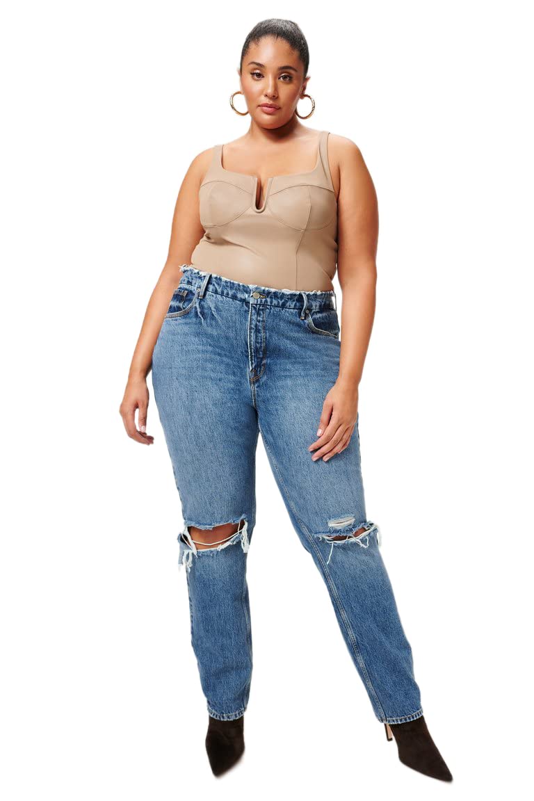 Good American Women's 90s High-Rise Destroyed Straight Leg Jeans - Vintage Distressed Denim for Casual Outfits & Streetwear Fashion