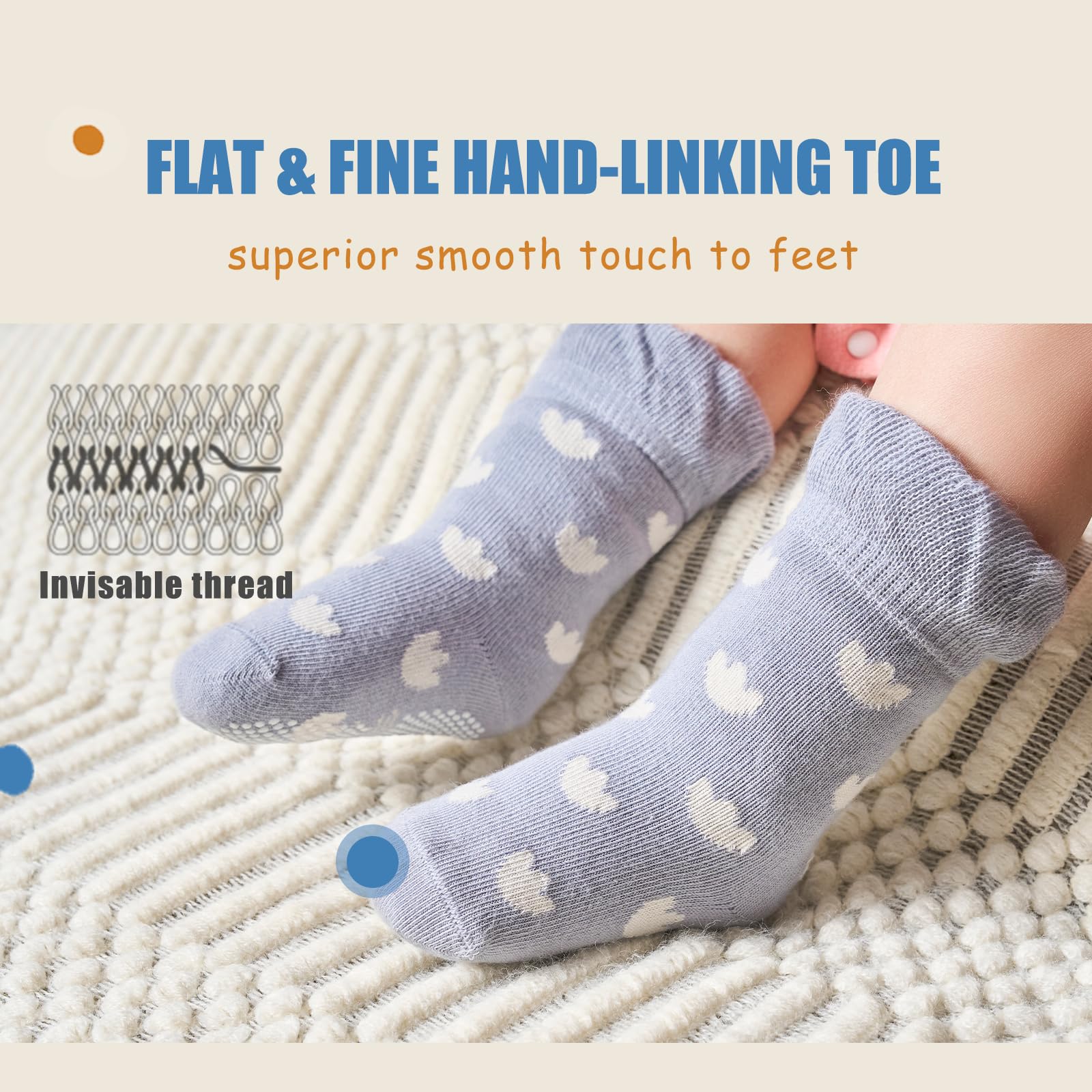 **Soft Baby Cotton Crew Socks - Non-Slip Grip Toddler Socks for Boys & Girls (6-Pack) - Perfect for Playtime, Daycare & Home**
